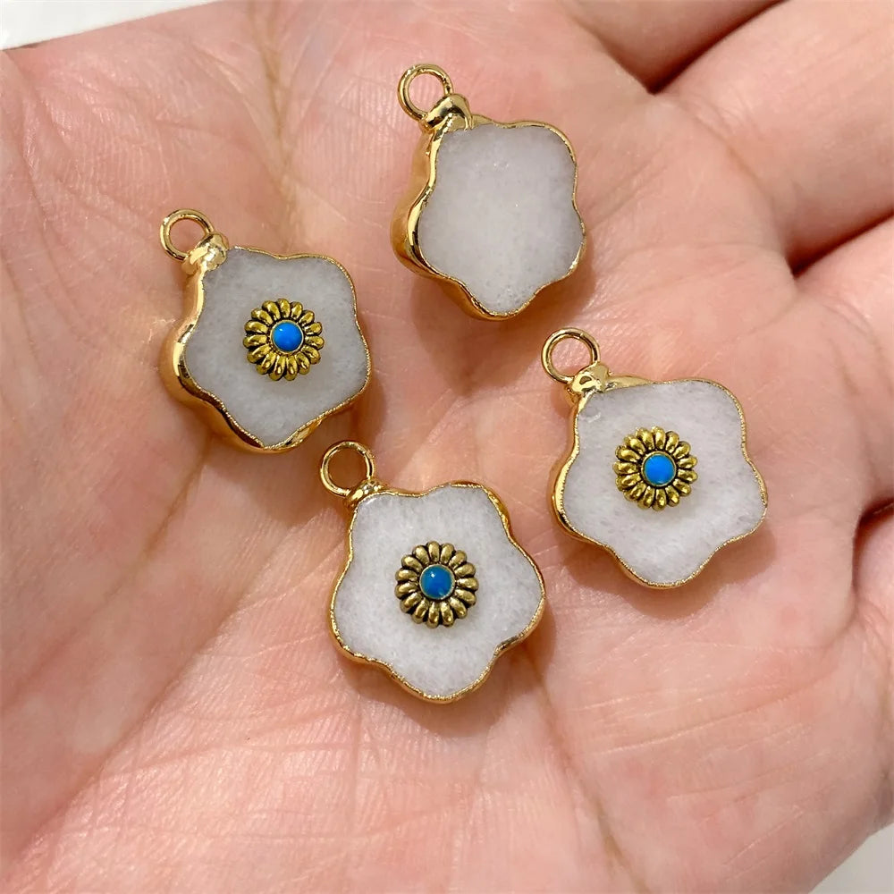 2pcs Natural Stone Flower Charms Tiger Eye Lapis Lazuli Flower Pendant For Jewelry Making Necklace DIY Earrings Bracelet15x20mm