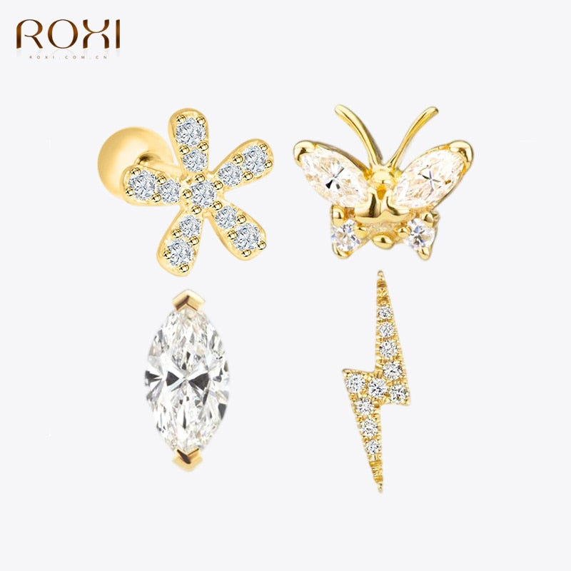ROXI Flower Lightning Butterfly Cross Symbol Crown Eye Stud Earrings for Women Piercing Earrings Silver 925 Jewelry Pendientes - Charlie Dolly