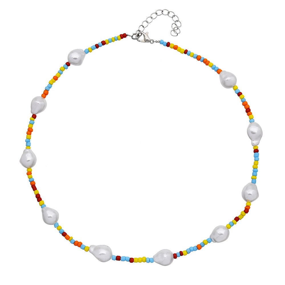 Handmade Beaded Shell Pendant Necklace Pearl Flower Clavicle Chain Vintage Turquoise Choker Necklace Jewelry for Women Gifts - Charlie Dolly