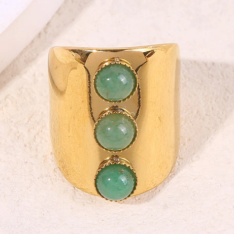 Vintage Wide Three Natural Stone Rings For Women Girls Retro Open Boho Bohemian Stainless Steel Ring Wedding Engagement Jewelry - Charlie Dolly