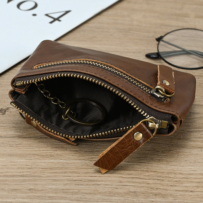 Little Coin Purse Genuine Leather Real Cowhide Men's Leather Short Wallet Mini Purse Men Women Key Wallet Card Zip With Key Ring - Charlie Dolly