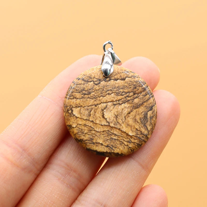 Natural Stone Agates Pendants Big Round Lapis lazuli Tiger Eye Charmsfor Jewelry Making Diy earring necklace accessories