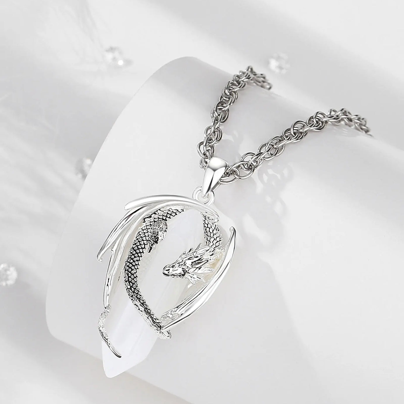 Dragon Natural Stone Hexagonal Prism Necklace