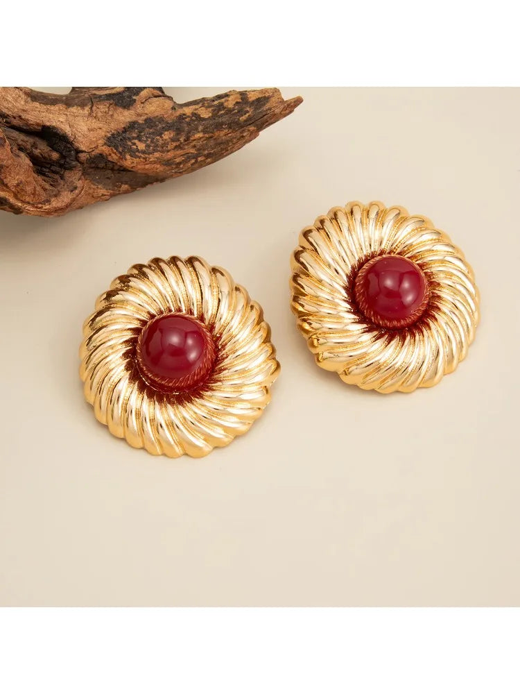 New Trendy Geometric Big Spiral Stud Earrings Women Boho Inlaid Resin Acrylic Beads Earrings Vacation Jewelry Accessories