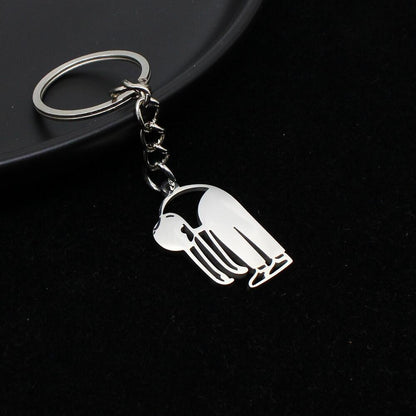 Funny Middle Finger Stickman Keychain Cute Titanium Steel School Bag Car Key Pendant Couple Trinket Gift Keyrings
