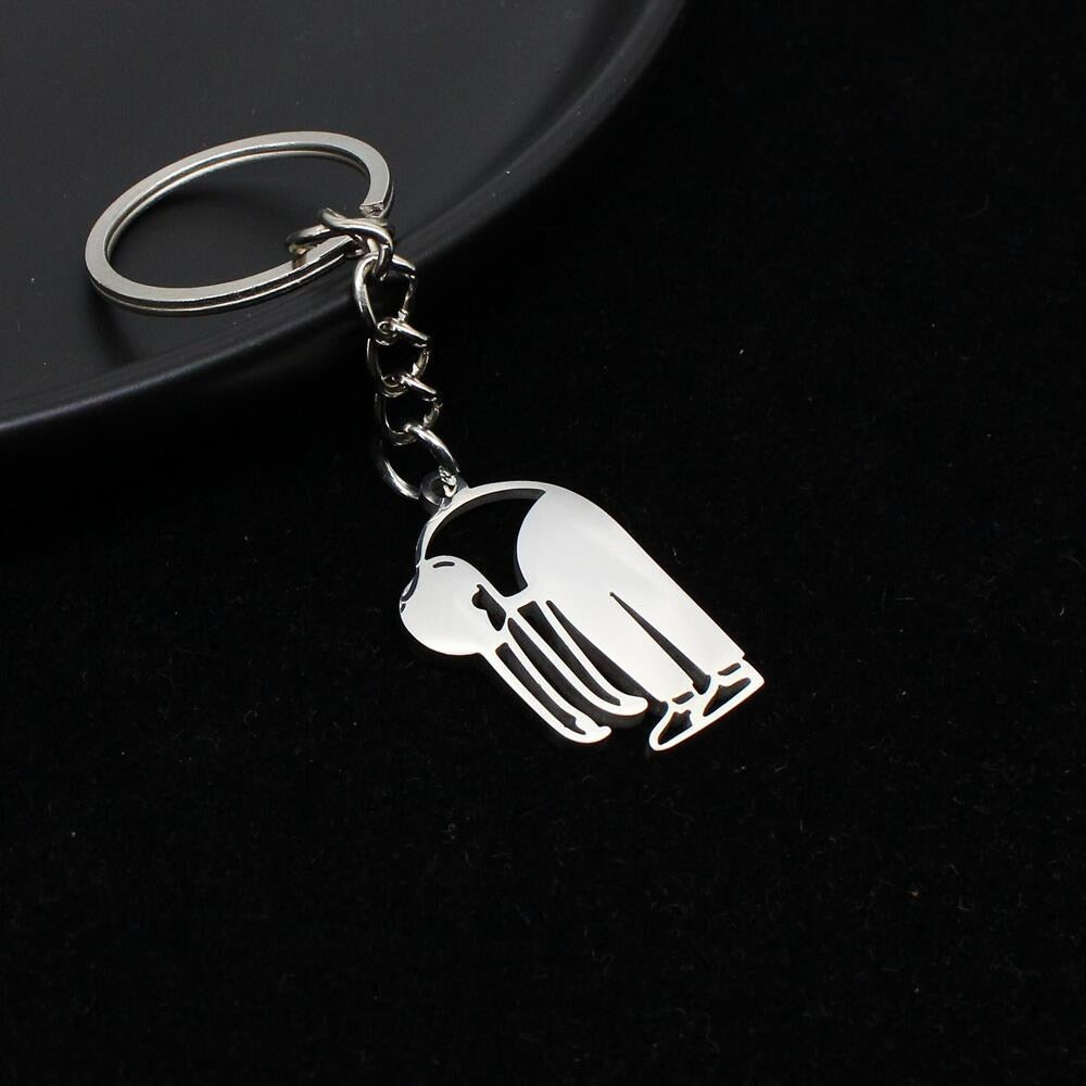 Funny Middle Finger Stickman Keychain Cute Titanium Steel School Bag Car Key Pendant Couple Trinket Gift Keyrings - Charlie Dolly