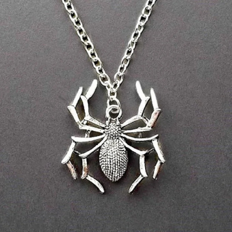 Halloween Necklaces New Creative Spider and Web Pendant Double Chain Necklace Retro Punk Style Long Sweater Chain Accessories - Charlie Dolly