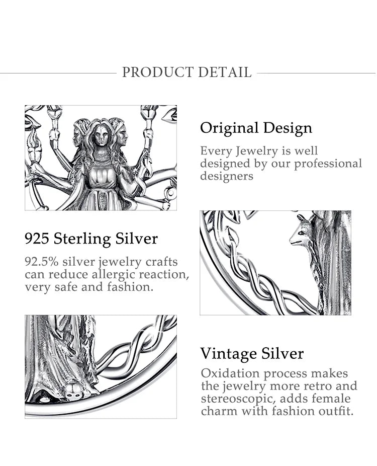Eudora 925 Sterling Silver Triple Moon Goddess Necklace Hecate Amulet Pendant Triple Goddess Jewelry Personality Gift for Women