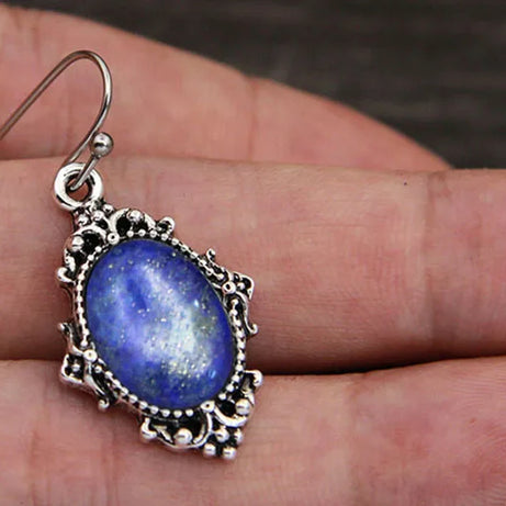 Vintage Look Natural Stone Lapis Lazuli Jewelry Sets Solid Silver Plated Necklace Earrings Flower Fashion Jewelry - Charlie Dolly