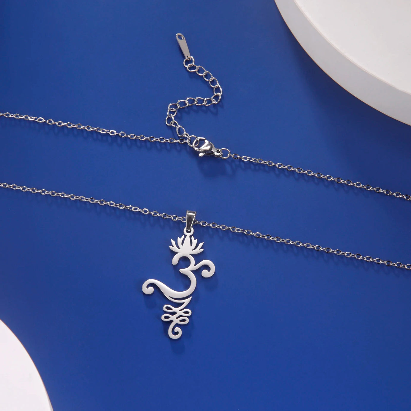 Lotus & Unalome Chakra Pendant, Stainless Steel Sacred Path Necklace