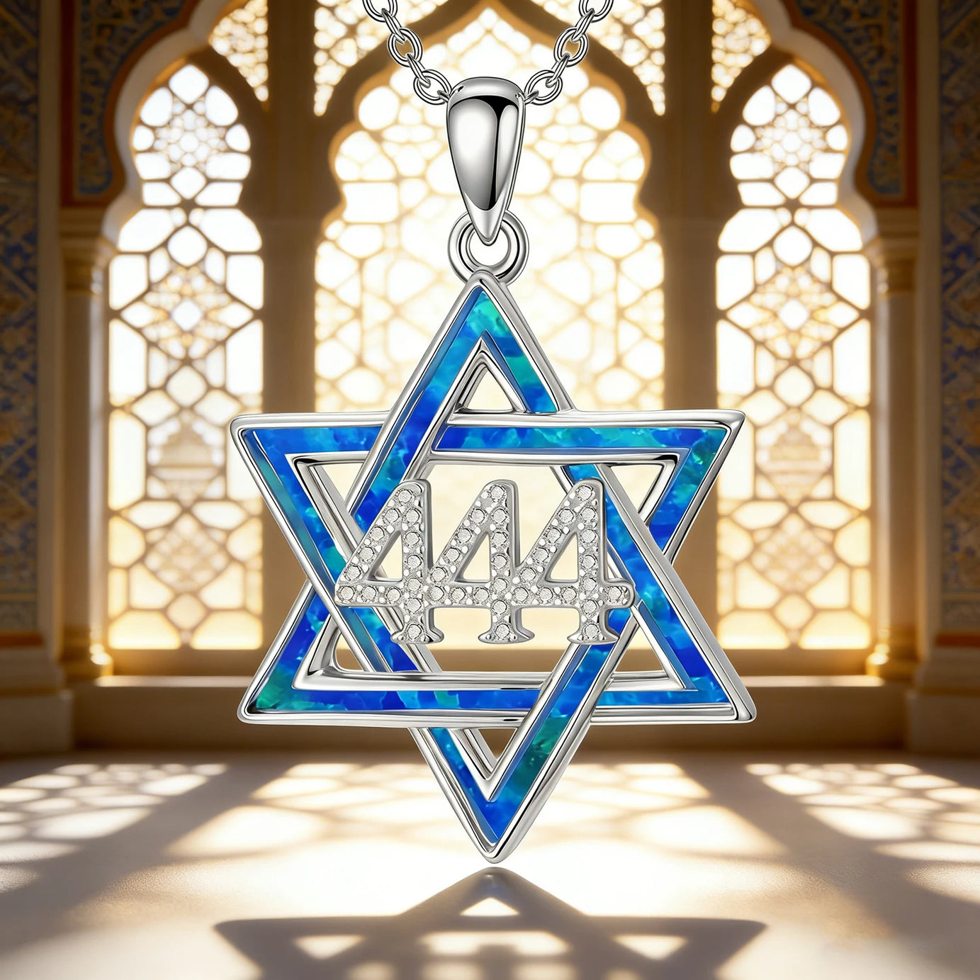 444 Angel Number & Star of David Opal Faith Necklace, Sacred Protection Talisman