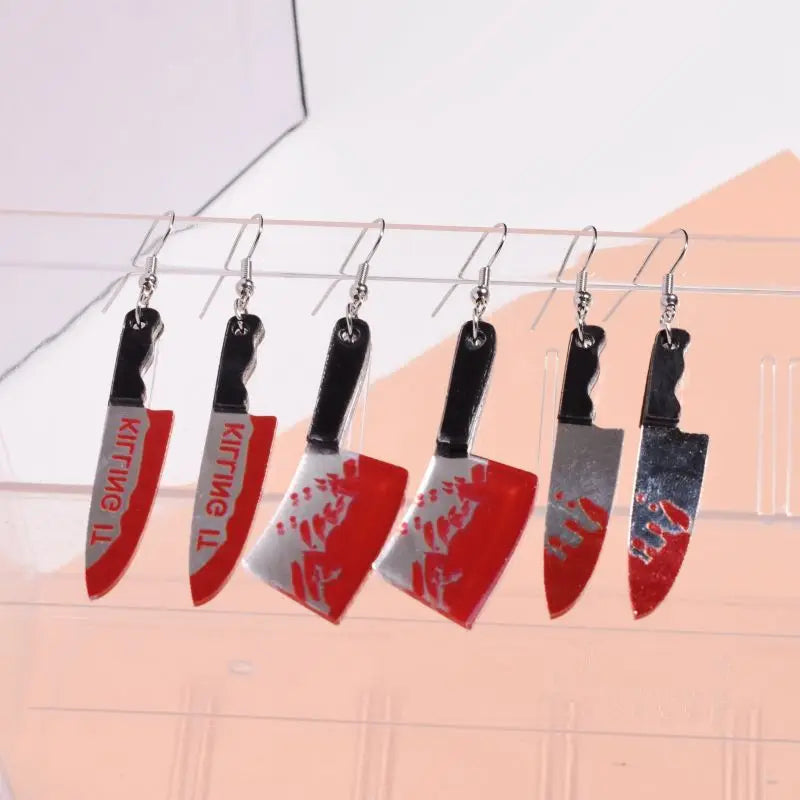 Blood Knife Dangle Earrings for Women Men Gothic Acrylic Earring Trendy Funny Halloween Party Jewelry Terror Ear Accessories New - Charlie Dolly