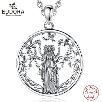 Eudora 925 Sterling Silver Triple Moon Goddess Necklace Hecate Amulet Pendant Triple Goddess Jewelry Personality Gift for Women
