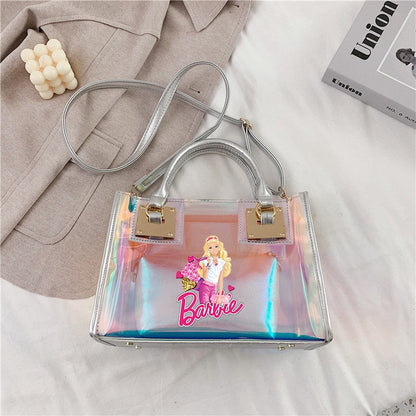 Barbie Princess Summer Transparent Handbag Anime Y2K Girls Lasers Beach Bag Shoulder Bag Ladies Tote Bags Pu Messenger Organizer