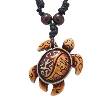 Sea Turtle Bone Pendant Wax Cord Necklace Jewelry