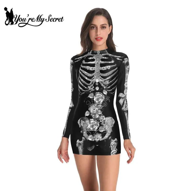 [You're My Secret] Halloween Costume For Women 3D Printed Skeleton Uniform Carnival Sexy Cosplay Outfit Fancy Dresses 2023 Party - Charlie Dolly