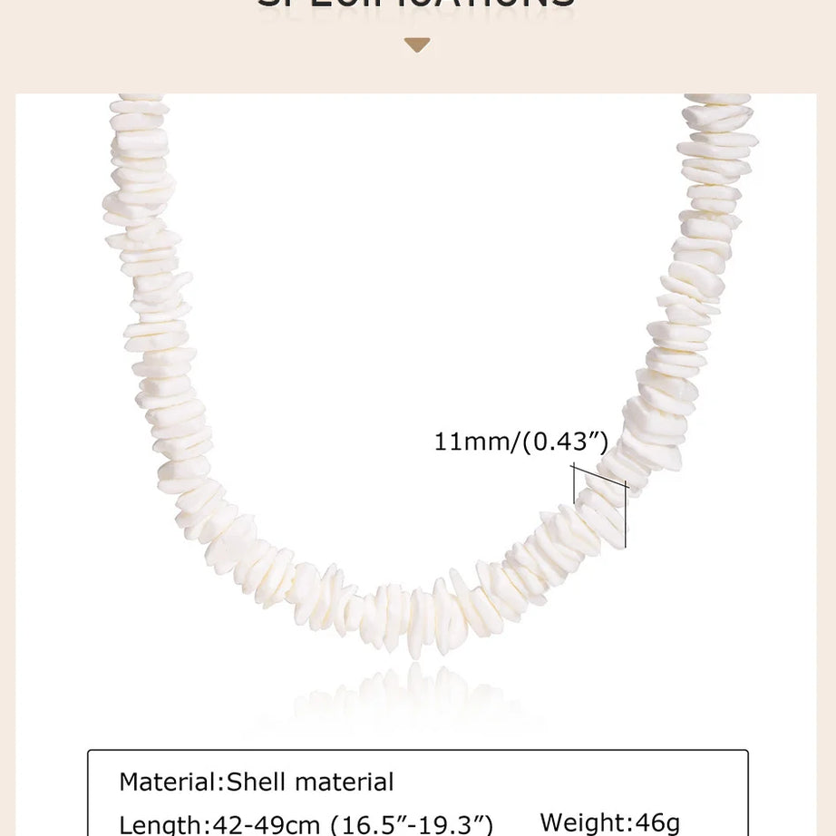 Hawaiian White Puka Shell Chain Choker Necklace
