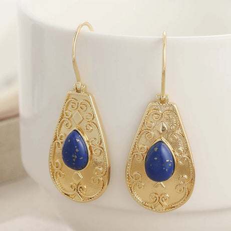 Court Style Vintage Synthetic Lapis Lazuli Waterdrop Dangle Earrings for Women Luxury Elegant Banquet Celebration Jewelry Crafts - Charlie Dolly