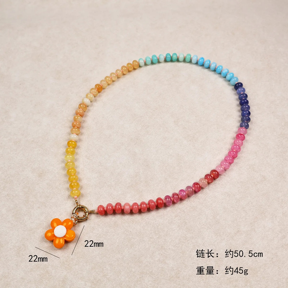 Women Chunky Gemstone Rainbow Boho Bead Choker Natural Stone Surfer Beach Necklaces 14K Gold Plated Summer Handmade Jewelry