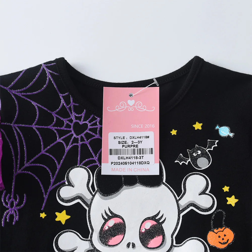 VIKITA Kids Halloween Holiday Cosplay Costumes Girls Spider Skull Print Flare Sleeve Autumn Winter Princess Mesh Tutu Dresses - Charlie Dolly