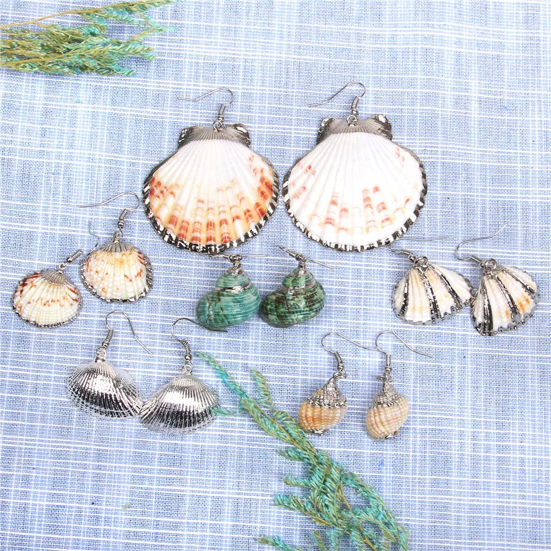 New In Natural Shell Sea Scallop Drop Earrings Boho Shell Drop Earrings for Women Femal Sea Beach Earrings Summer Jewelry Gifts