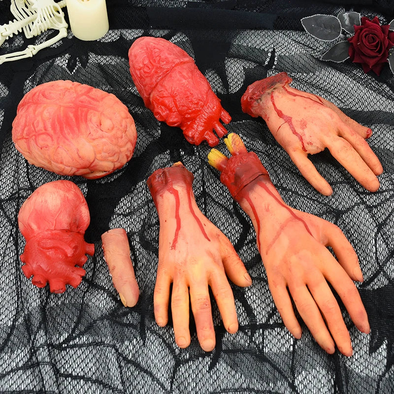 2024 Halloween Fake Human Arm Plastic Hands Foot Bloody Dead Body Parts Outdoor Haunted House Scary Props Halloween Decorations - Charlie Dolly