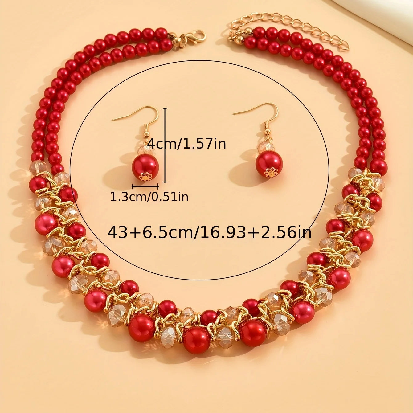 Gemstone Double Layer Necklace Earring Set Jewelry
