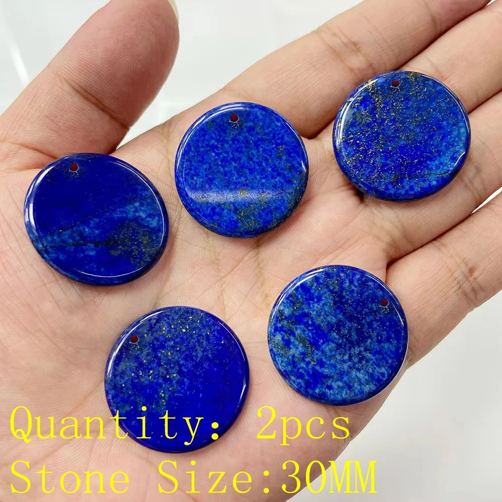 Natural Lapis Lazuli Stone Pendant Charm Waterdrop Square Round Heart Shape Accessory For Making Bracelet Necklace Earring 2pcs