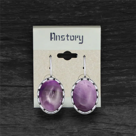 Oval Amethysts Earrings For Women Tibetan Silver Natural Stone Rose Quartz Lapis Lazuli Tiger Eye Fashion Earring - Charlie Dolly