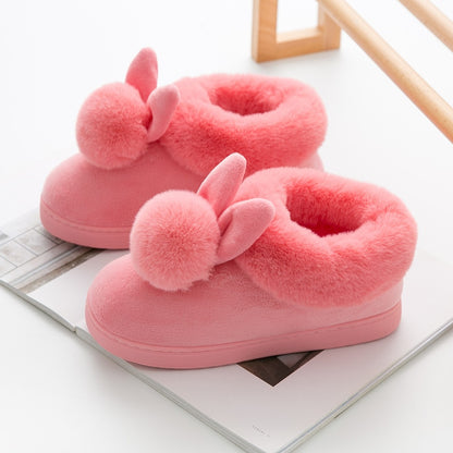 FONGIMIC Women Winter Slippers Warm Cute Cotton Slippers Ladies Autumn Velvet Home Floor Thick Bottom Cartoon House Rabbit Shoes