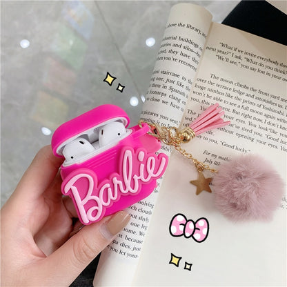 Kawaii Barbie Bluetooth Earphone Case for Airpods Pro 1 2 3 Anime Cartoon Cute Silicone Protective Soft Cover with Plush Pendant