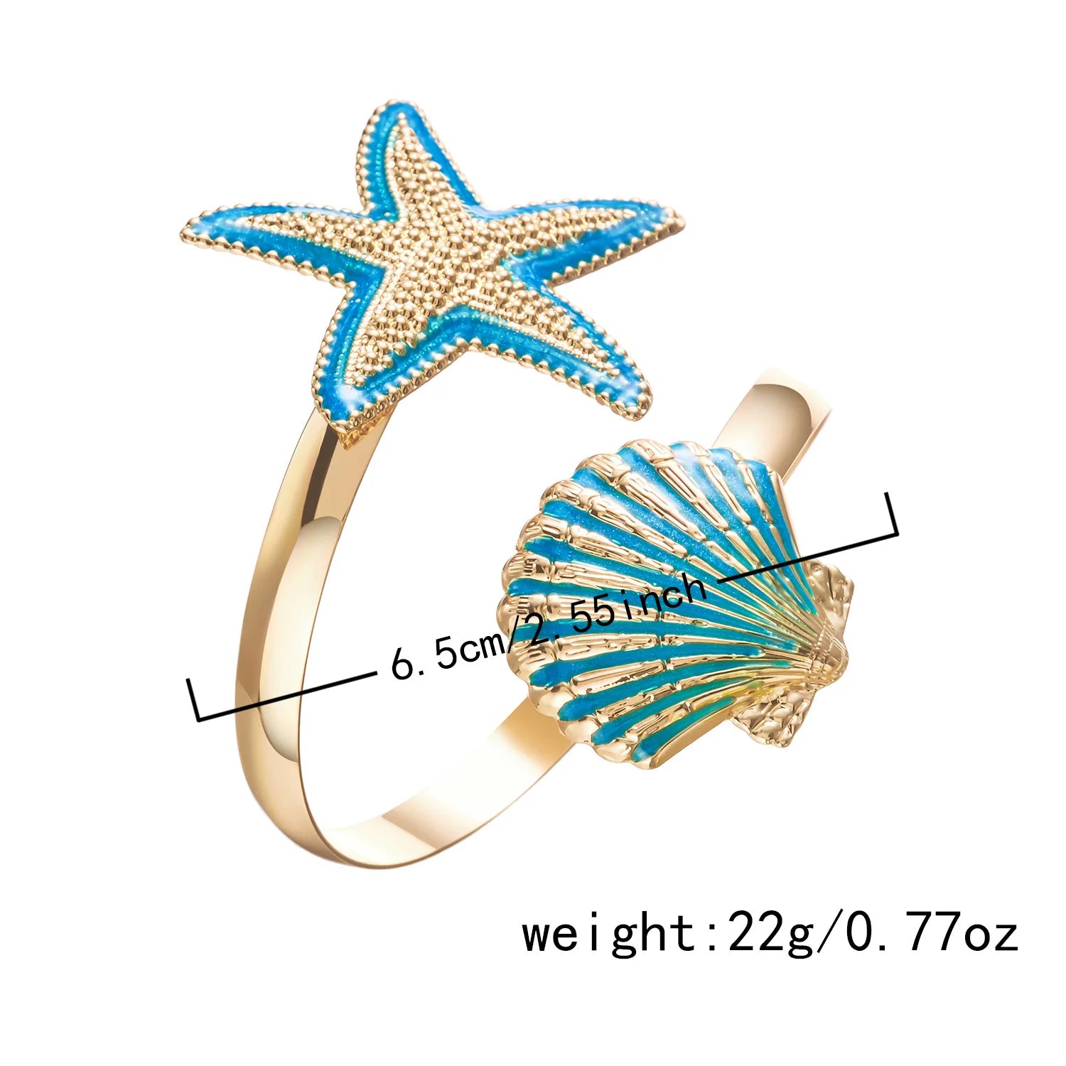Boho Summer Starfish Shell Open Bangle for Women Gold Color Metal Blue Enamel Marine Bracelet Fashion Beach Vacation Jewelry