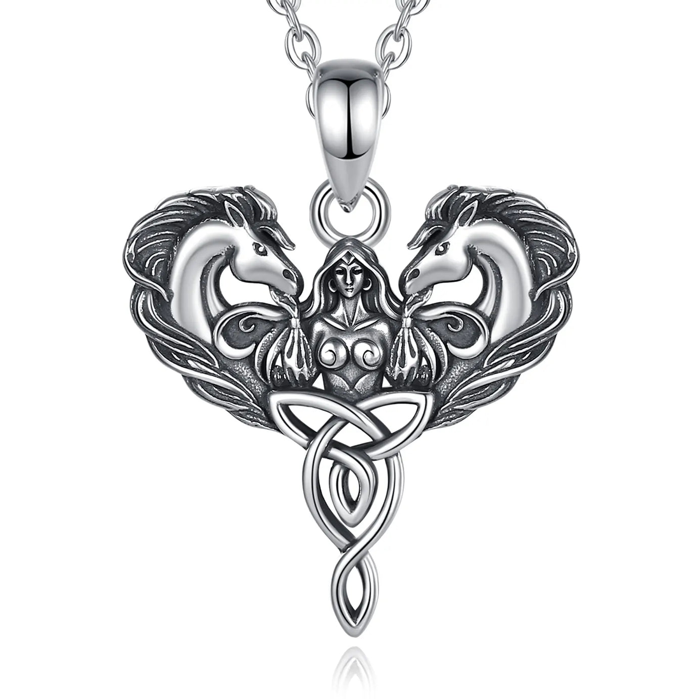 Celtic Horse Trinity Knot Necklace, S925 Sterling Silver