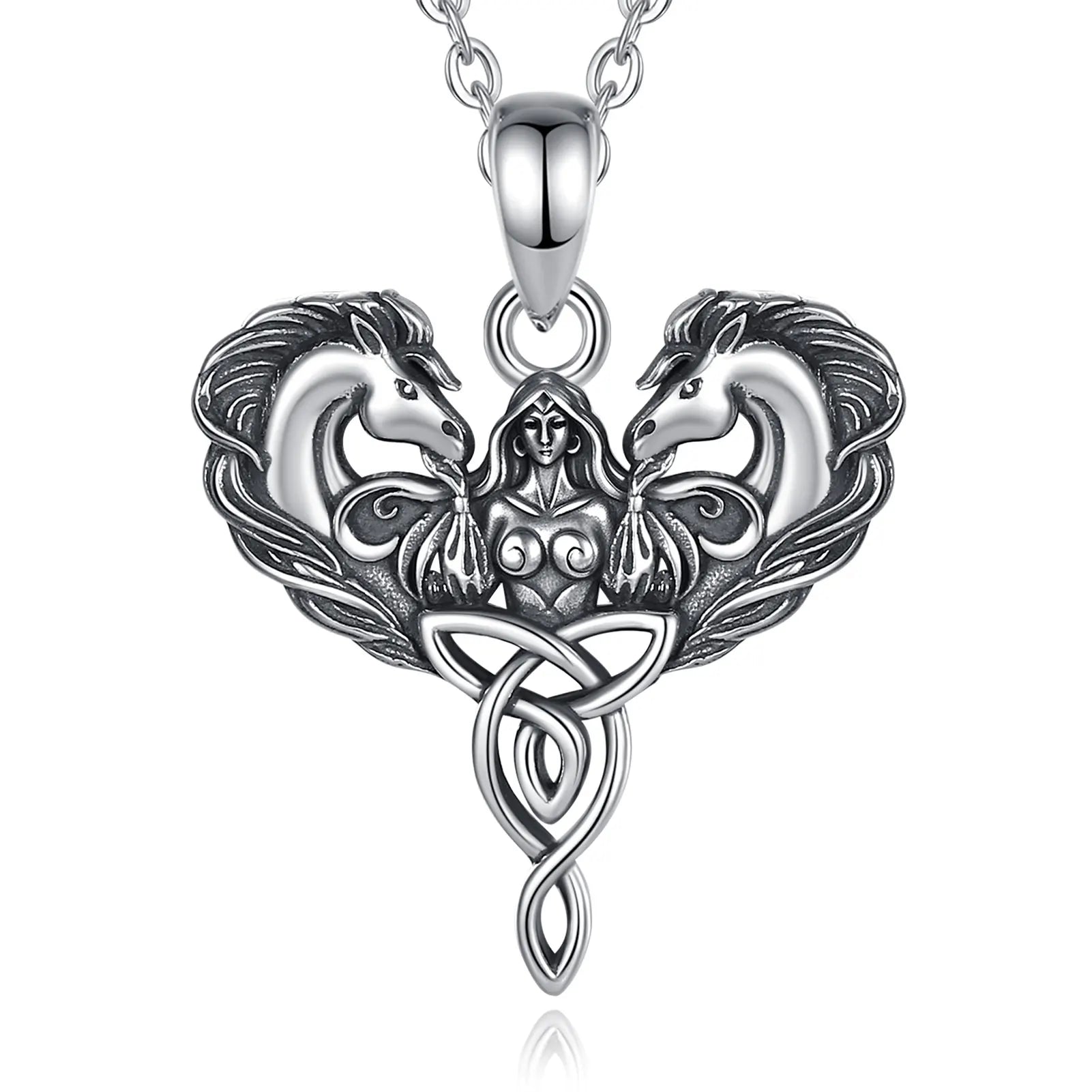 Eudora 925 Sterling Silver Celtic Horse Girl Pendant Goddess Trinity Knot Necklace Pagan Spiritual Jewelry Gift for Women Men