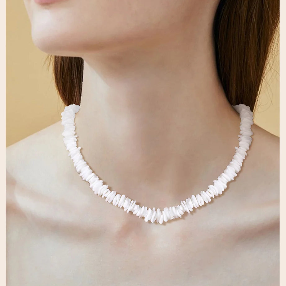 Hawaiian White Puka Shell Chain Choker Necklace