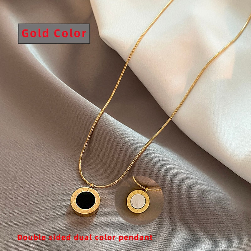 Classic Fashion Stainless Steel Roman Digital Wafer Pendant Necklace 2022 Fashion Jewelry Christmas Party Women's Sexy Necklace - Charlie Dolly