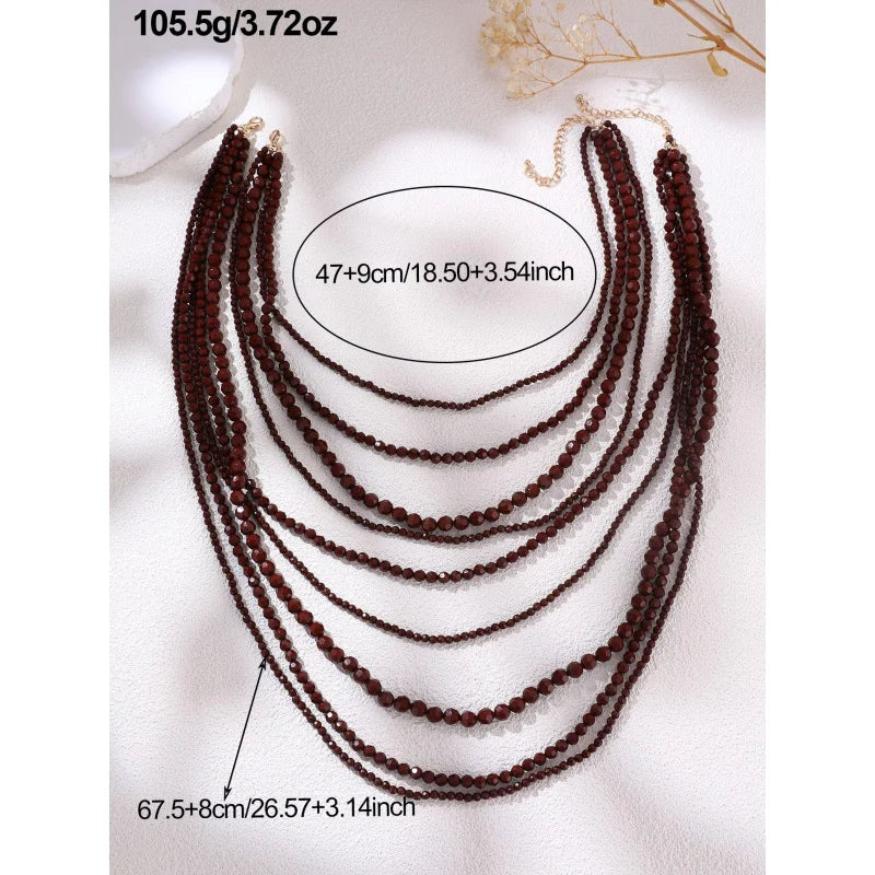 Acrylic Bead Layered Long Necklace Set Jewelry