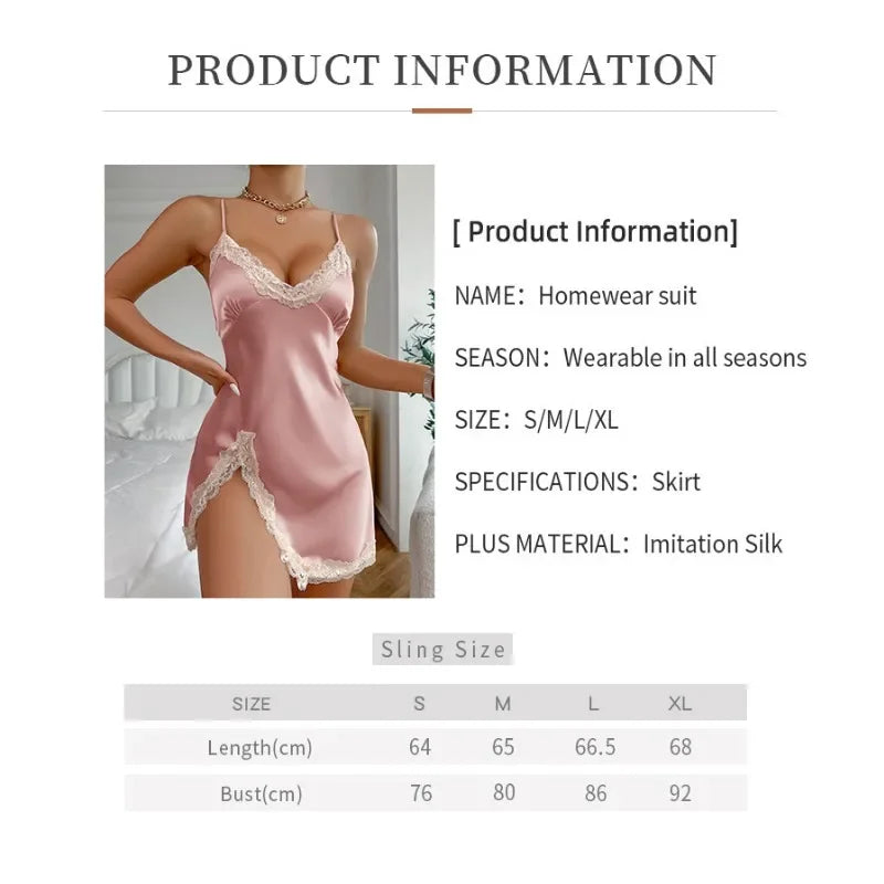 Lace Sexy Nightdress V Neck Spaghetti Strap Sleep Dress Backless Side Split Slip Nightgowns Women's Sleepwear Dresses - Charlie Dolly