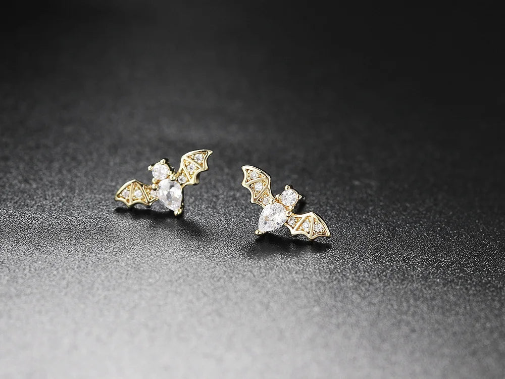 Small Halloween Goth Bat Stud Earrings for Women Trend Gothic Cartilage Ear Accessories Gold Color Zirconia Fashion Jewelry E489 - Charlie Dolly