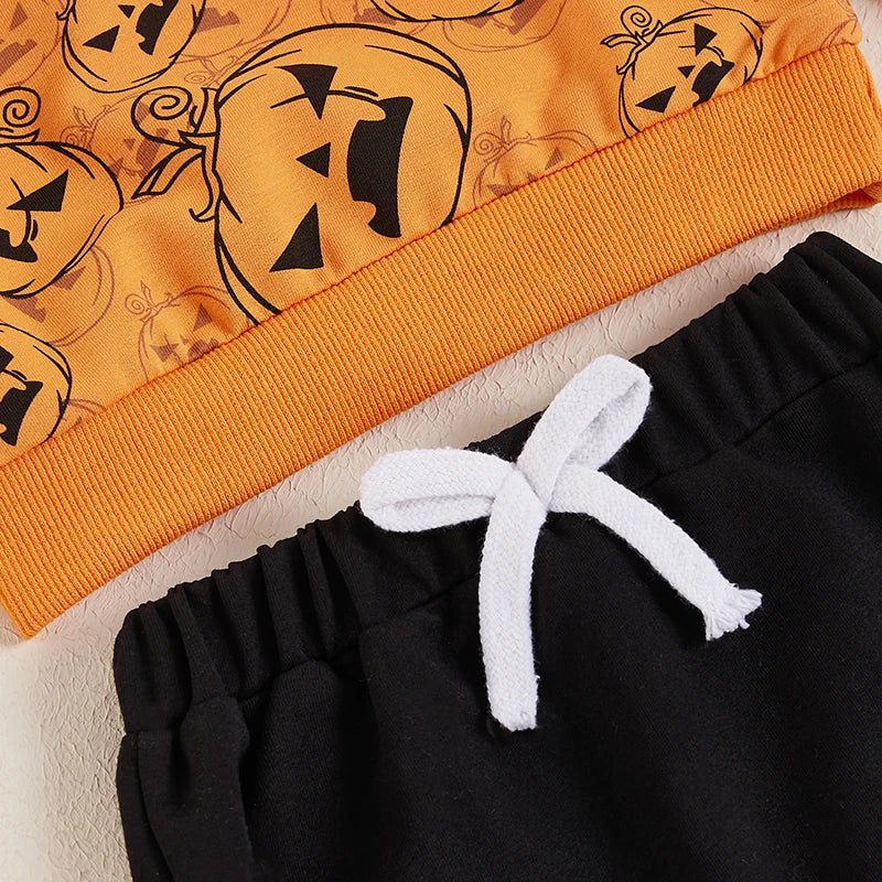 Halloween Baby Boy Track Suit Pumpkin Print Long Sleeve Sweatshirt and Elastic Pants 2 Piece Clothes Outfits for Toddler - Charlie Dolly