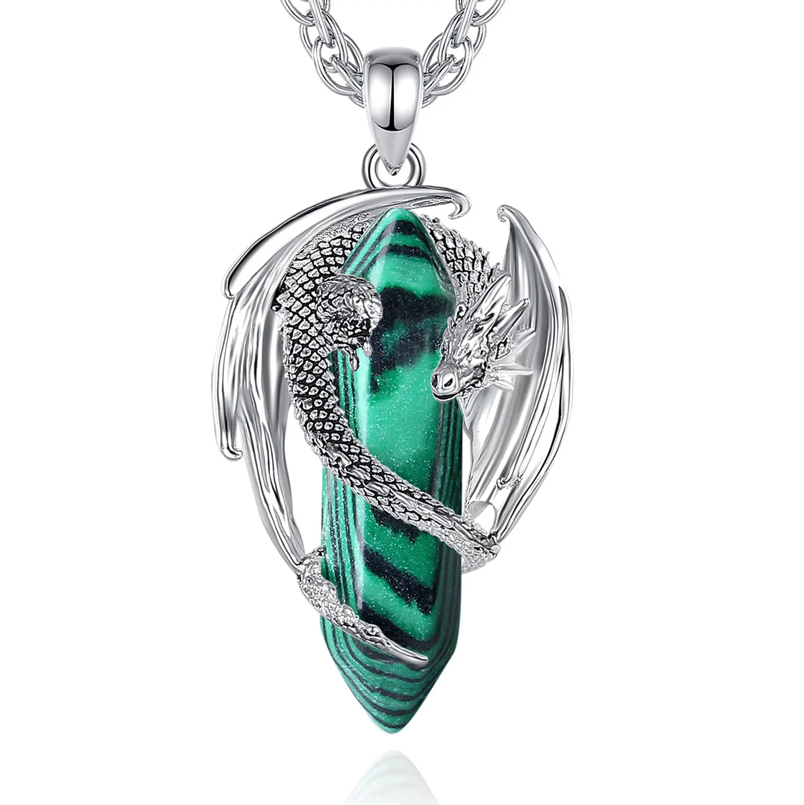 Eudora Dragon Twining Hexagonal Natural Obsidian Prismatic Necklace Punk Turquoise Amethyst Jade Pendant Malachite Jewelry Gift