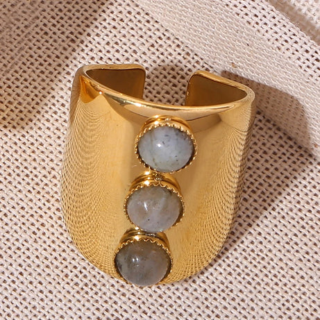Vintage Wide Three Natural Stone Rings For Women Girls Retro Open Boho Bohemian Stainless Steel Ring Wedding Engagement Jewelry - Charlie Dolly