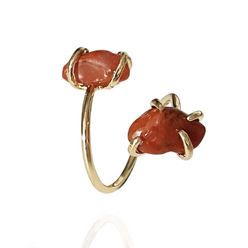Irregular Red Agate Open Ring for Women Girls Claw Setting Gold-color Boho Rough Natural Stone Finger Jewelry Resizable