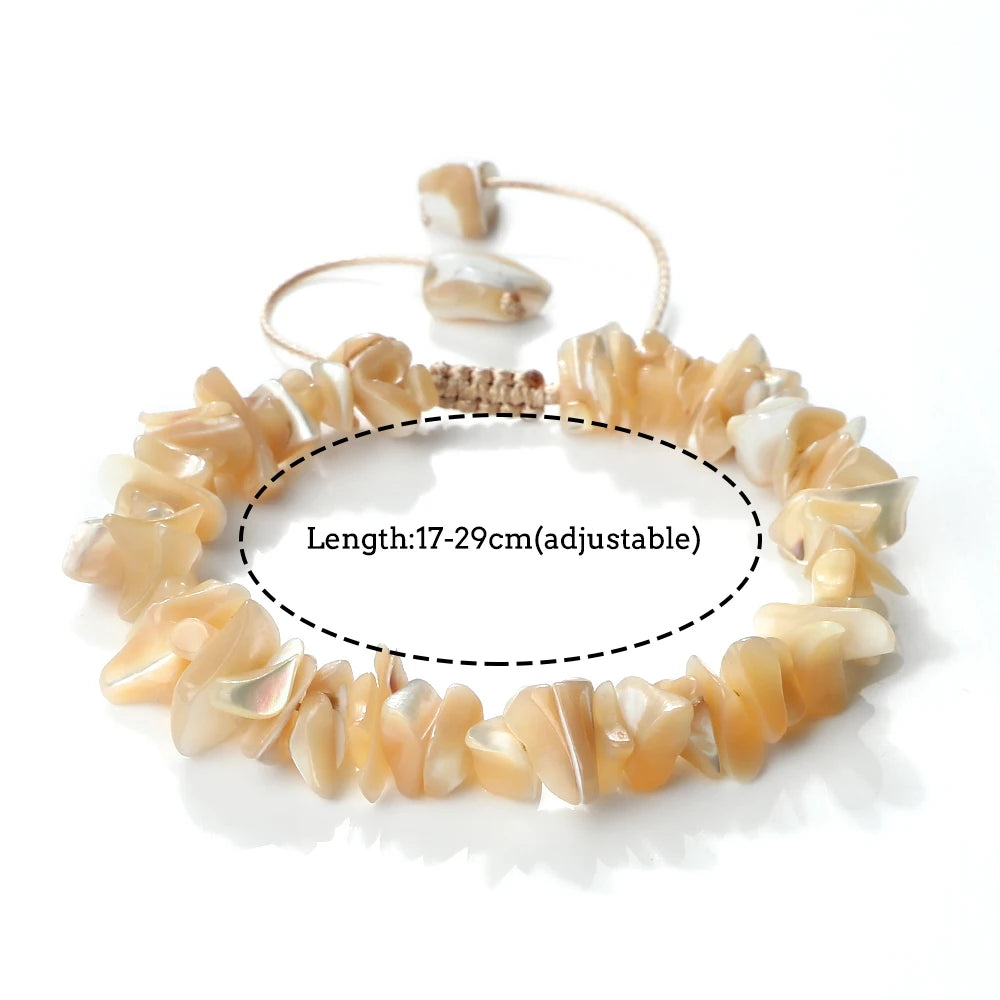 New Irregular Shape Freshwater Shell Beads Bracelet Handmade Adjustable Mother of Pearl Bangles Chain Jewelry Boho Pulsera Gift