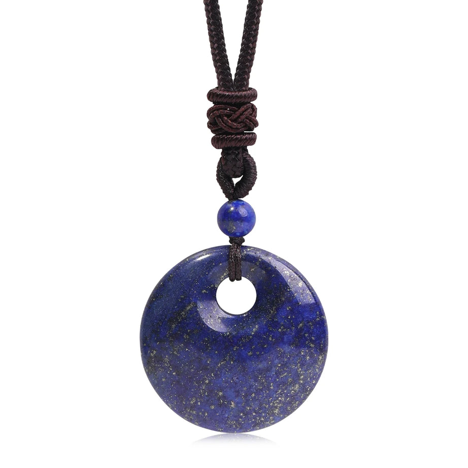 Natural Gemstone Chinese Peace Knot Pendant Necklace, Sacred Blessing Amulet