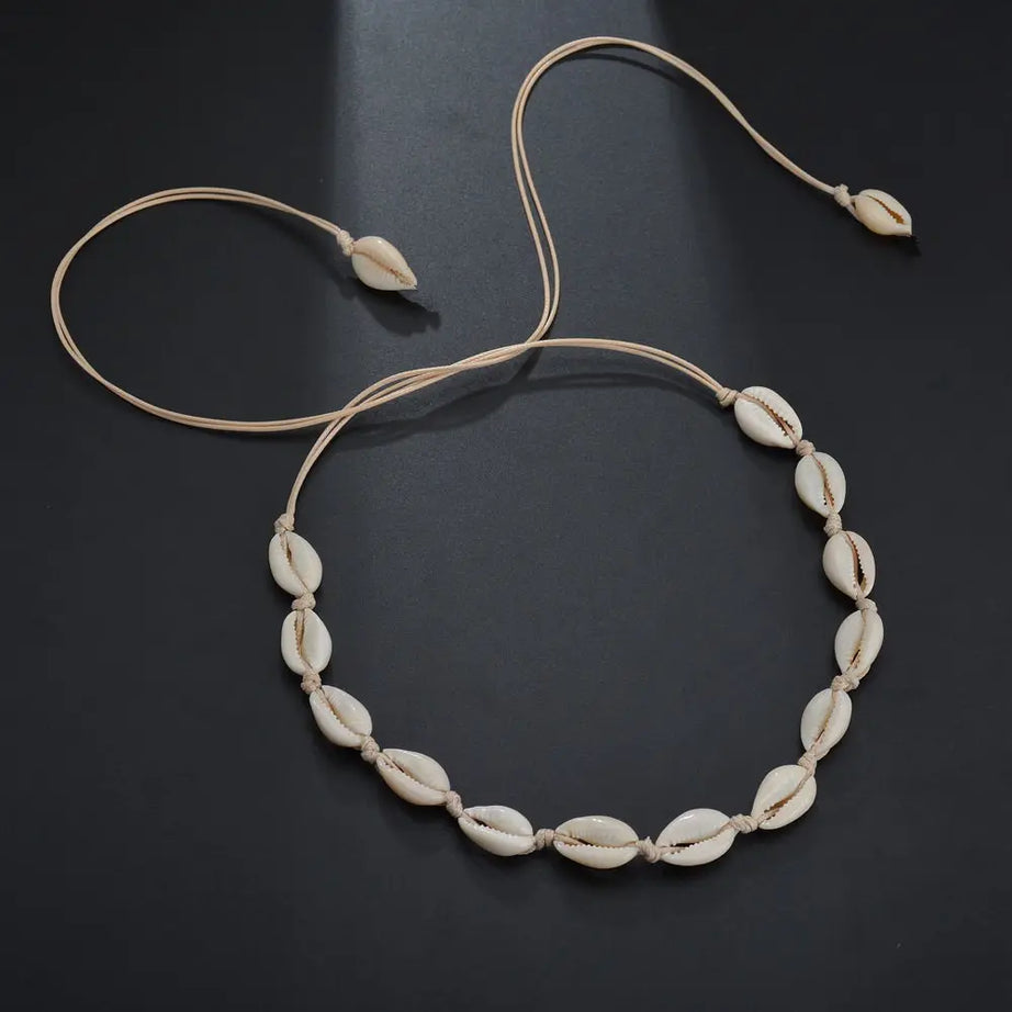 Chained Shell Pendant Boho Choker Necklace