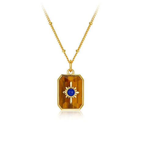 Creative Design Retro Tiger Eye Stone Necklace for Women  Unique Simplicity Light Luxury lapis lazuli Blue Collar Chain Jewelry - Charlie Dolly