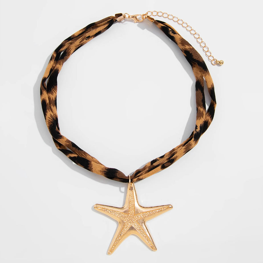 Conch, Starfish and Heart Ethnic Velvet Chain Necklace