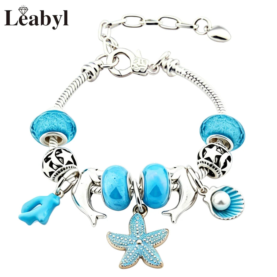 Dolphin Starfish and Shell Enamel Charm Bracelet