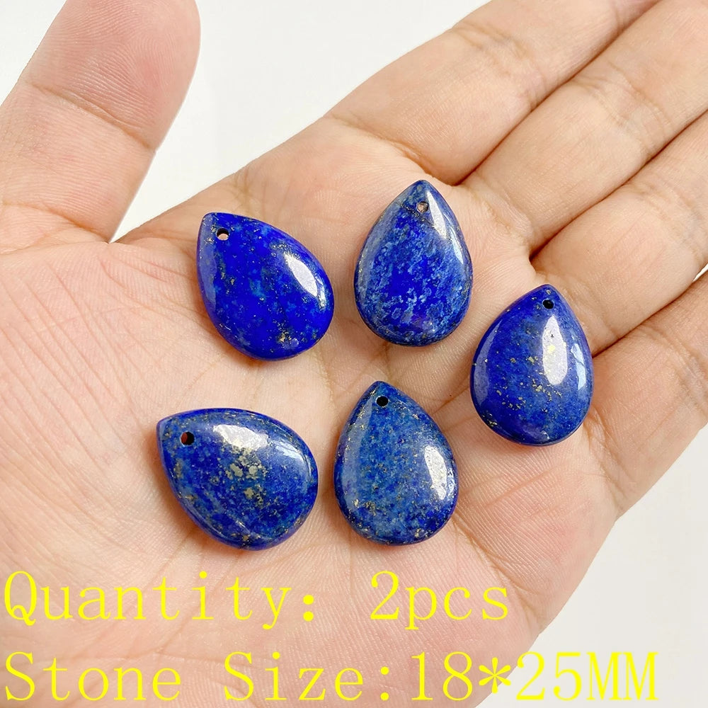 Natural Lapis Lazuli Stone Pendant Charm Waterdrop Square Round Heart Shape Accessory For Making Bracelet Necklace Earring 2pcs